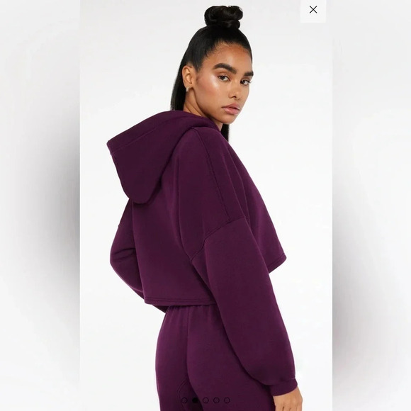 NEW Savage X Fenty Essential Fleece Scope Logo Cropped Hoodie Late night Purple - Picture 2 of 13